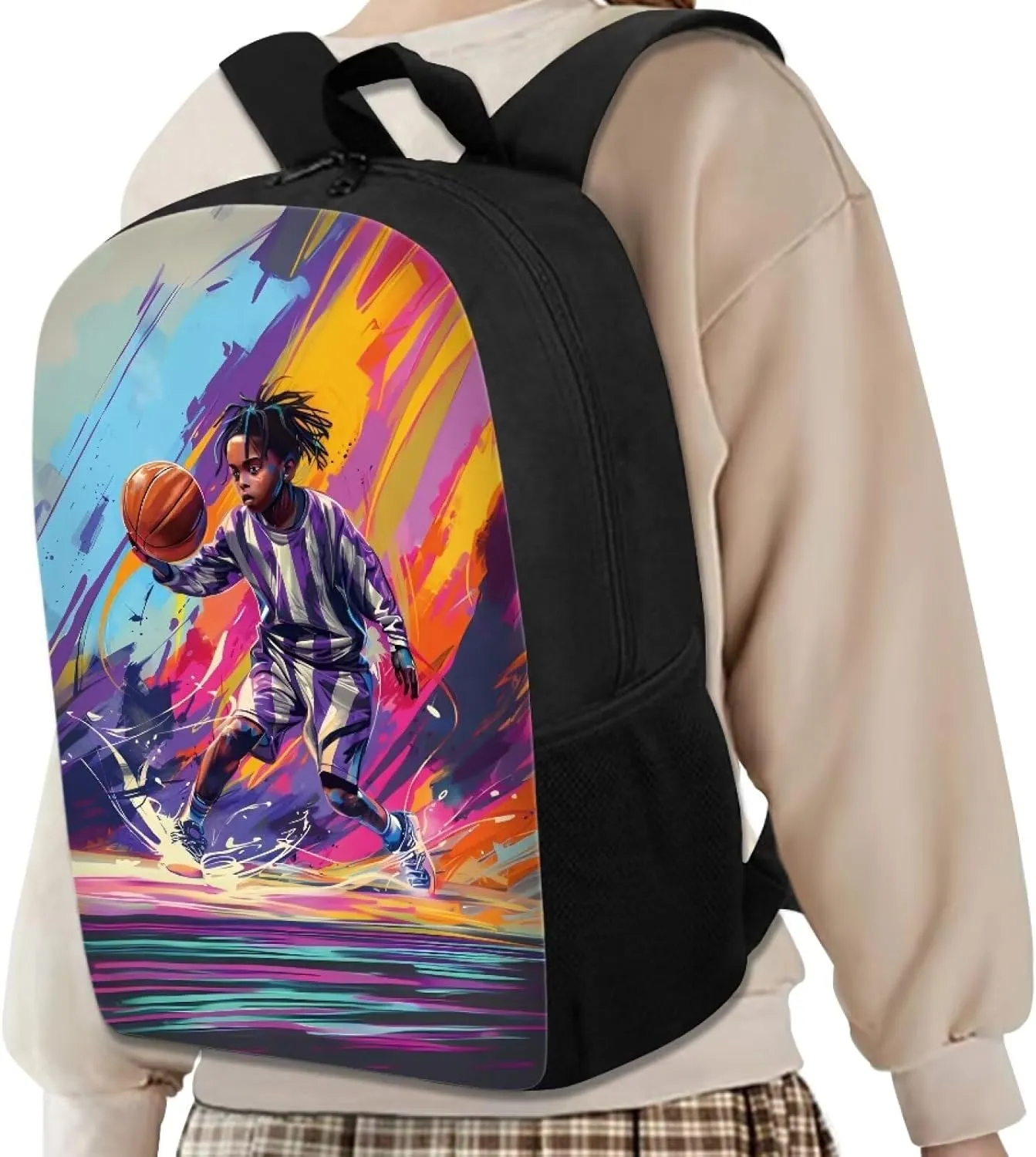Biyejit Large Backpack for Kids School Book Bags Girls Rucksack Lightweight Bookbags Schoolbag, African Boy Basketball