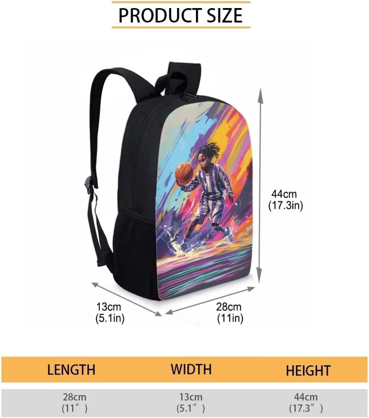 Biyejit Large Backpack for Kids School Book Bags Girls Rucksack Lightweight Bookbags Schoolbag, African Boy Basketball