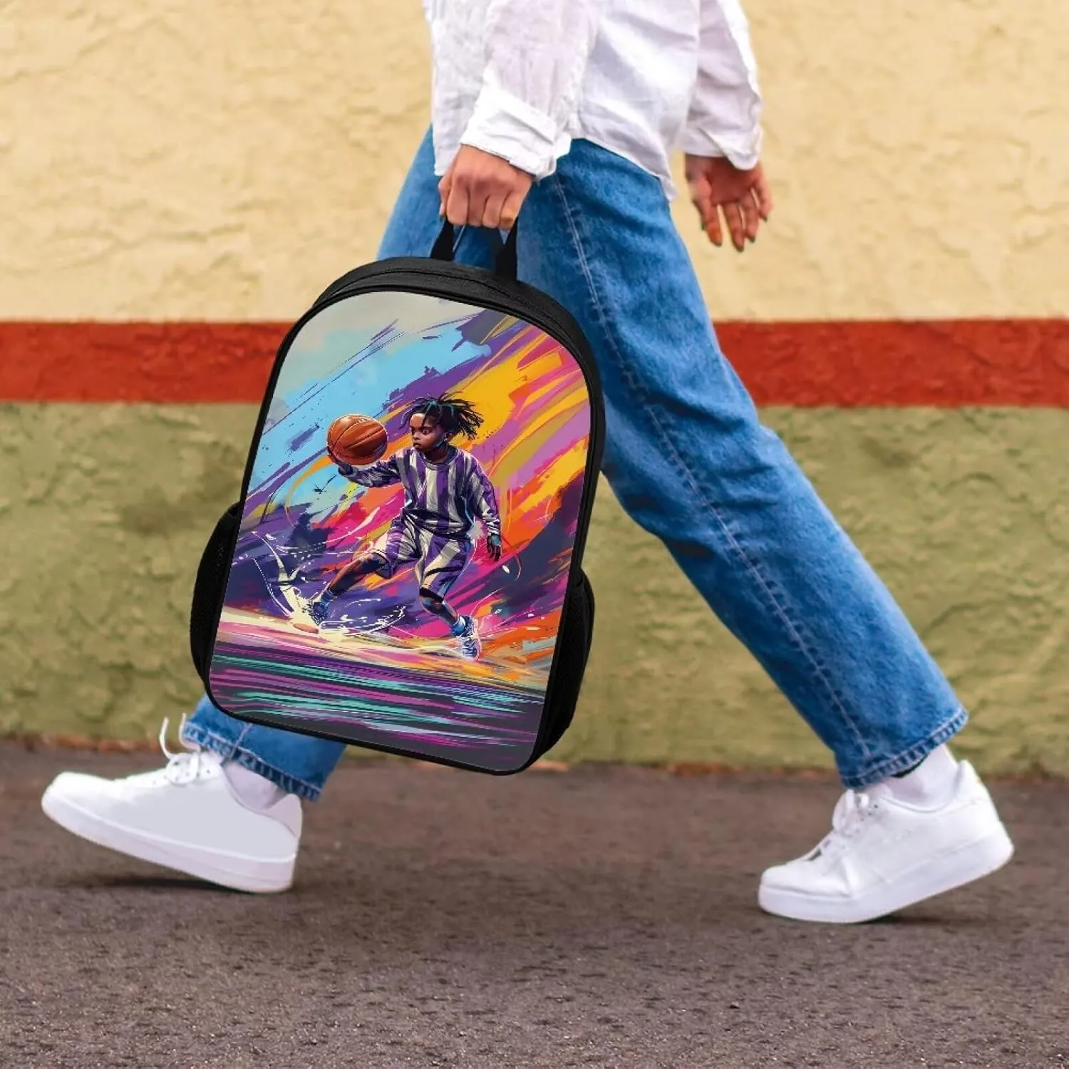 Biyejit Large Backpack for Kids School Book Bags Girls Rucksack Lightweight Bookbags Schoolbag, African Boy Basketball
