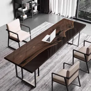 Black Walnut Custom Executive Desk, Epoxy Resin River Table, Solid Wood Computer Office Desk Workstation, Laptop Desk Study Writing Table Business Furniture for Home Office
