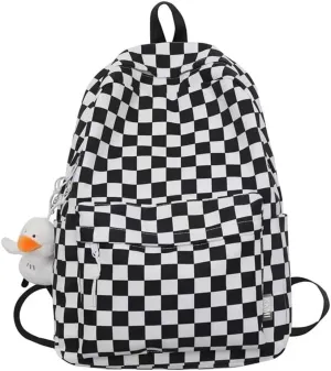 Black White Race Checkered Cute Bag Travel Daypack Water Proof Large Bookbag for Women Stylish Rucksack (Black)
