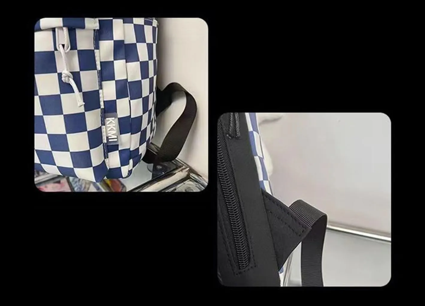 Black White Race Checkered Cute Bag Travel Daypack Water Proof Large Bookbag for Women Stylish Rucksack (Black)