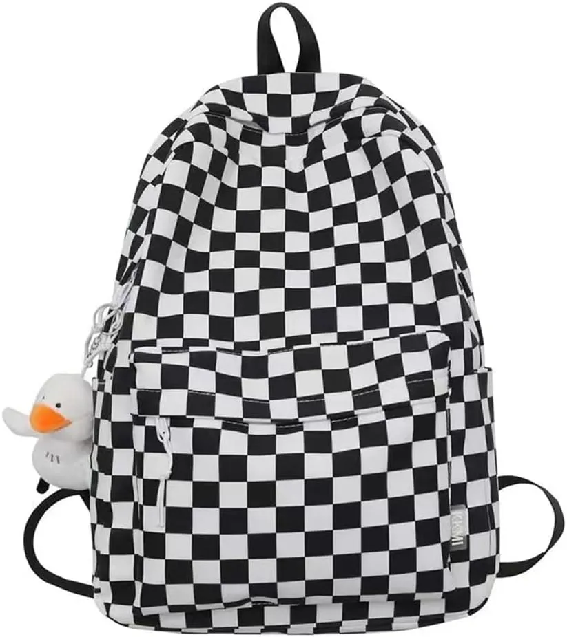 Black White Race Checkered Cute Bag Travel Daypack Water Proof Large Bookbag for Women Stylish Rucksack (Black)