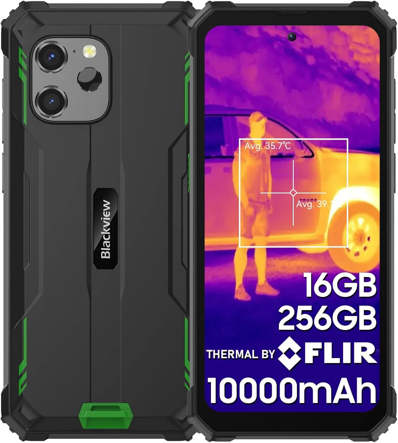 Blackview Rugged Smartphone Unlocked, BV8900 (FLIR Thermal Image Camera) Rugged Phone, 16GB RAM 256GB ROM(up to 2TB), 10000mAh 33W Fast Charge, 6.5” 2.4K Display, 64MP Camara, NFC, Android 13