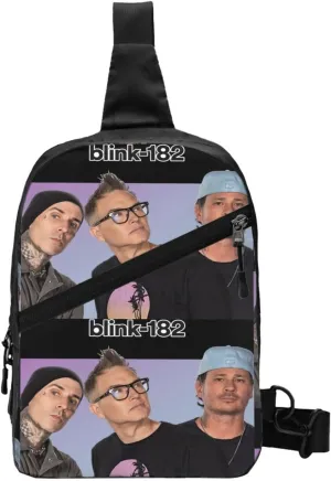 Blink Classic Rock 182 Crossbody Handbag Chest Bag Sling Bag Adjustable Shoulder Bag Hiking Daypack Portable Outdoor Rucksack Foldable Multipurpose Bag for Travel, Black