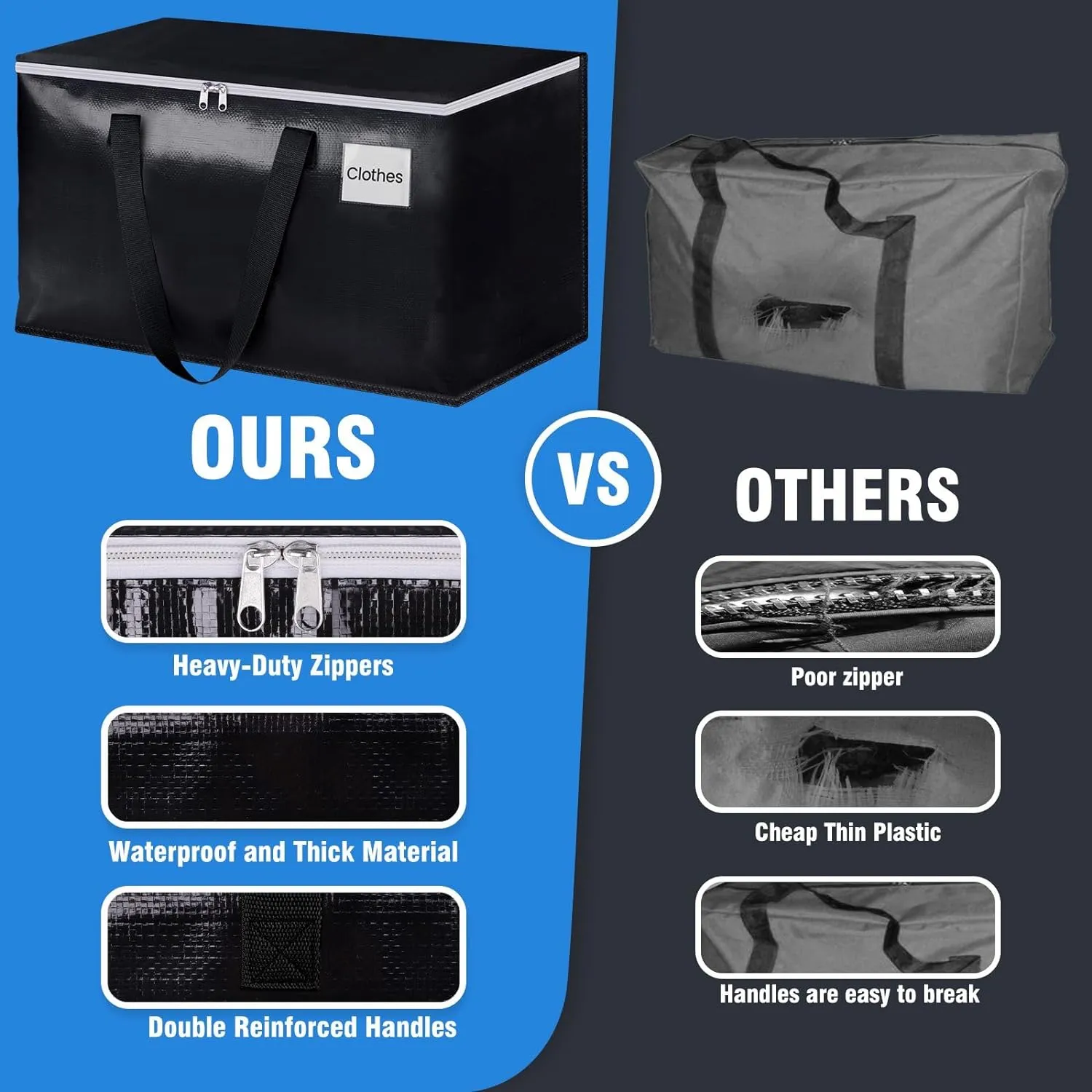 BlissTotes Moving Bags, Heavy Duty Moving Boxes with Zippers Top and Sturdy Handles, Storage Bags for Space Saving and Packing, Collapsible Moving Supplies, Storage Totes (125L, 10-Pack, Black)