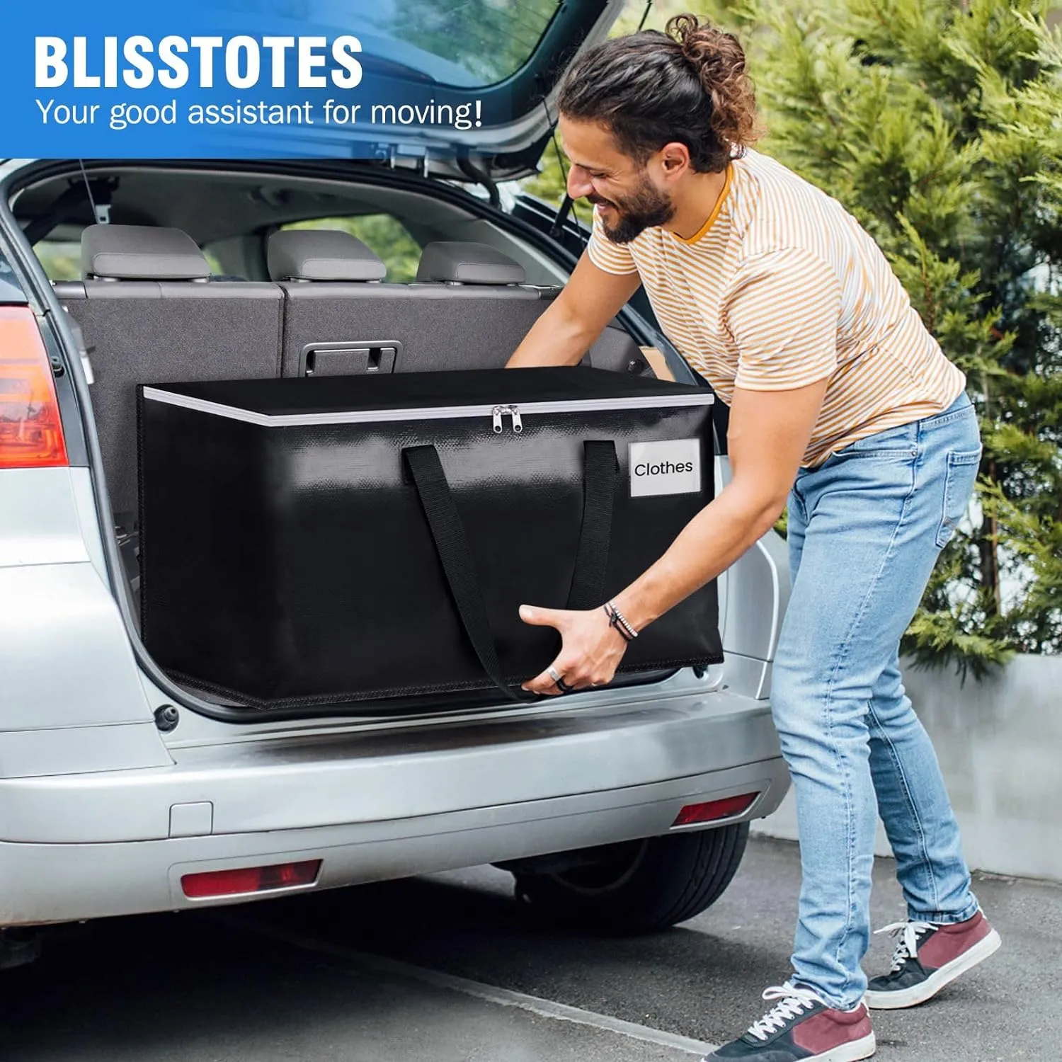 BlissTotes Moving Bags, Heavy Duty Moving Boxes with Zippers Top and Sturdy Handles, Storage Bags for Space Saving and Packing, Collapsible Moving Supplies, Storage Totes (125L, 10-Pack, Black)