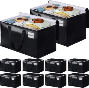 BlissTotes Moving Bags, Heavy Duty Moving Boxes with Zippers Top and Sturdy Handles, Storage Bags for Space Saving and Packing, Collapsible Moving Supplies, Storage Totes (125L, 10-Pack, Black)