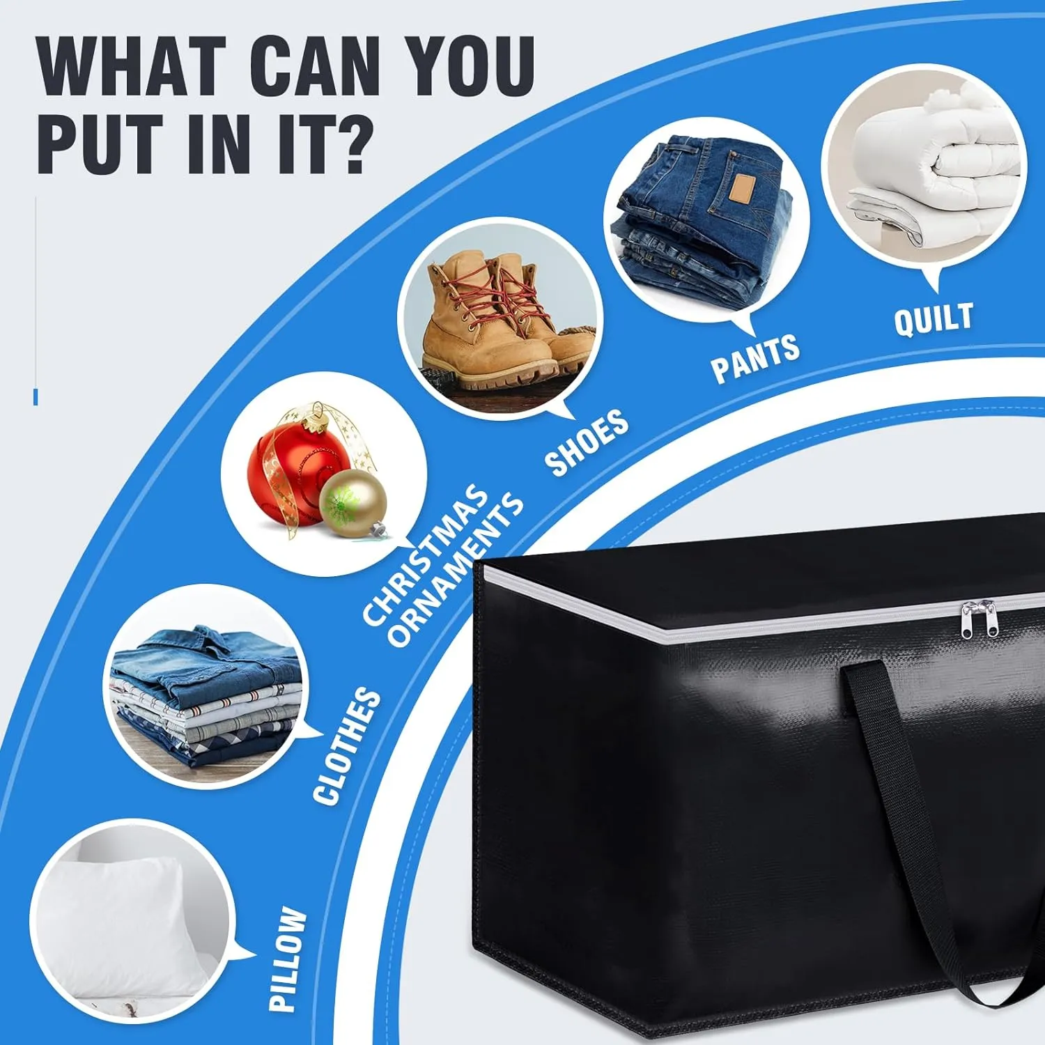 BlissTotes Moving Bags, Heavy Duty Moving Boxes with Zippers Top and Sturdy Handles, Storage Bags for Space Saving and Packing, Collapsible Moving Supplies, Storage Totes (125L, 10-Pack, Black)