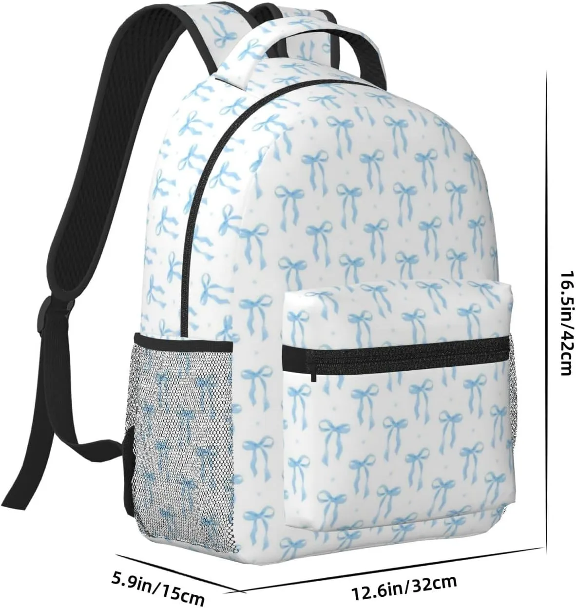 Blue Bow Backpack For Women Men Preppy Lightweight Backpack Laptop Travel Sports Bag Casual Daypack Backpack Adjustable Shoulder Straps With Multiple Pockets