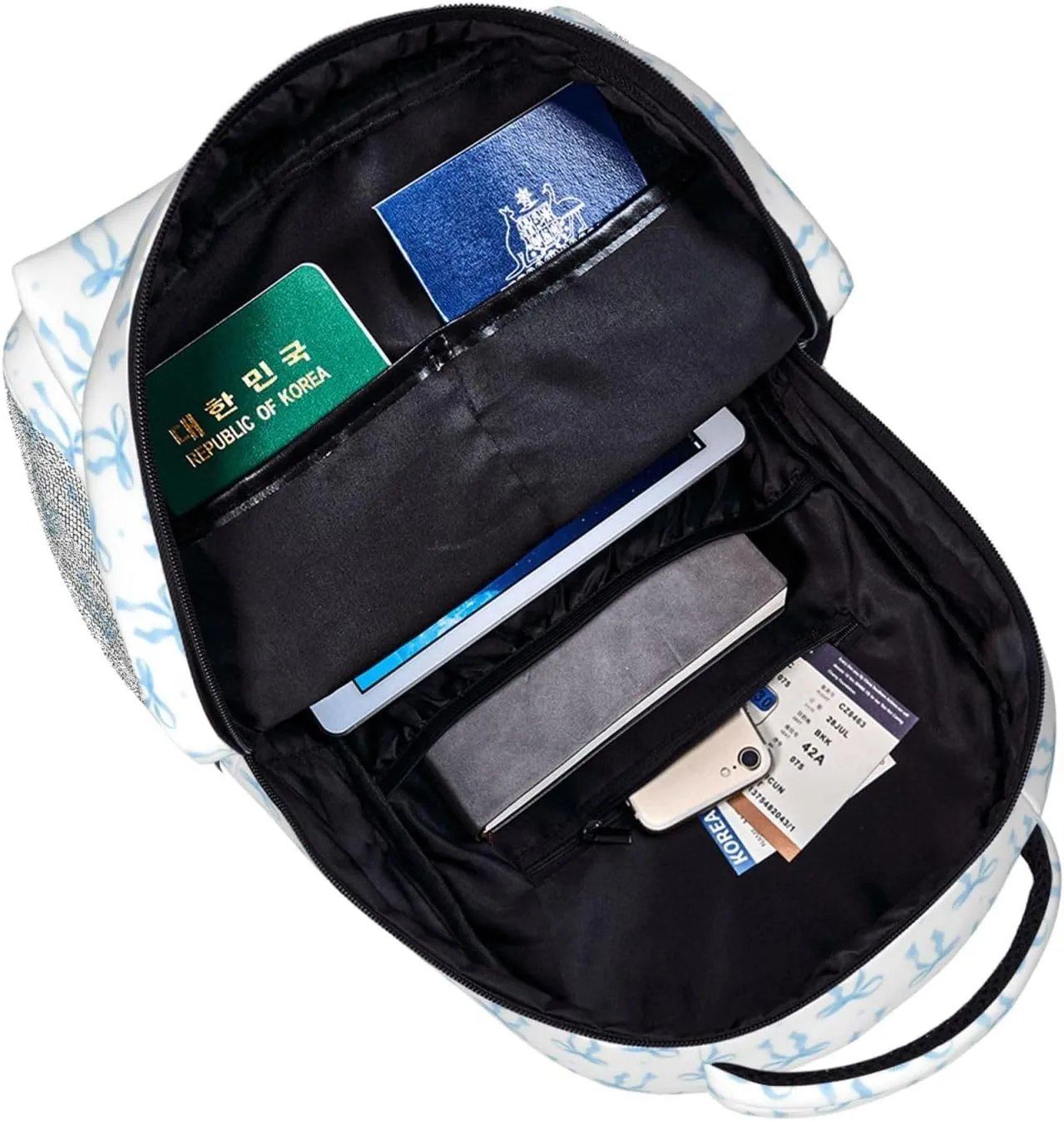 Blue Bow Backpack For Women Men Preppy Lightweight Backpack Laptop Travel Sports Bag Casual Daypack Backpack Adjustable Shoulder Straps With Multiple Pockets