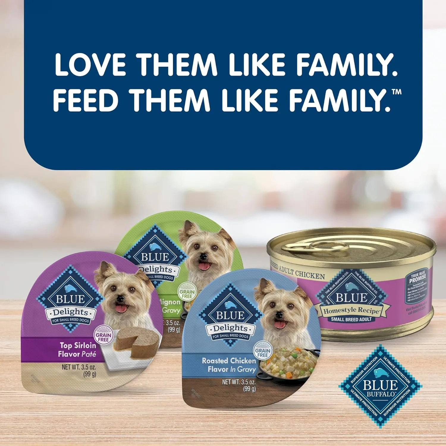 Blue Buffalo Delights Natural Adult Small Breed Wet Dog Food Cups, Pate Style, Prime Rib, NY Strip, and Filet Mignon 3.5-oz (24 Pack- 8 of Each Flavor)