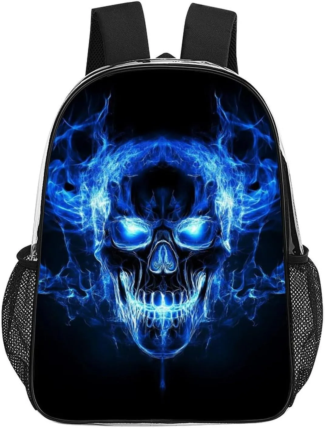 Blue Fire Flame Skull Daypack Lightweight Multipurpose Anti-Theft Shoulder Bag Large Capacity Laptop Book Bag Rucksack Transparent Bag