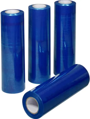 Blue Plastic Stretch Pallet Wrap (18” x 1000 ft) - Colored Shrink Banding Film Roll, 100 Gauge – Industrial Strength for Furniture Boxes, Pallets, Shipping (4pk)