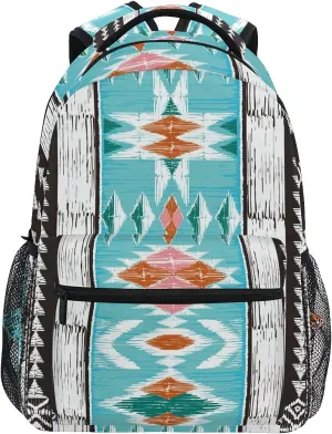 Blue Tribal Aztec Print Backpack for Girls School Book Bags Kids Bookbag 3rd 4th 5th Grade Travel Laptop Daypacks 16x11.4x6.9in