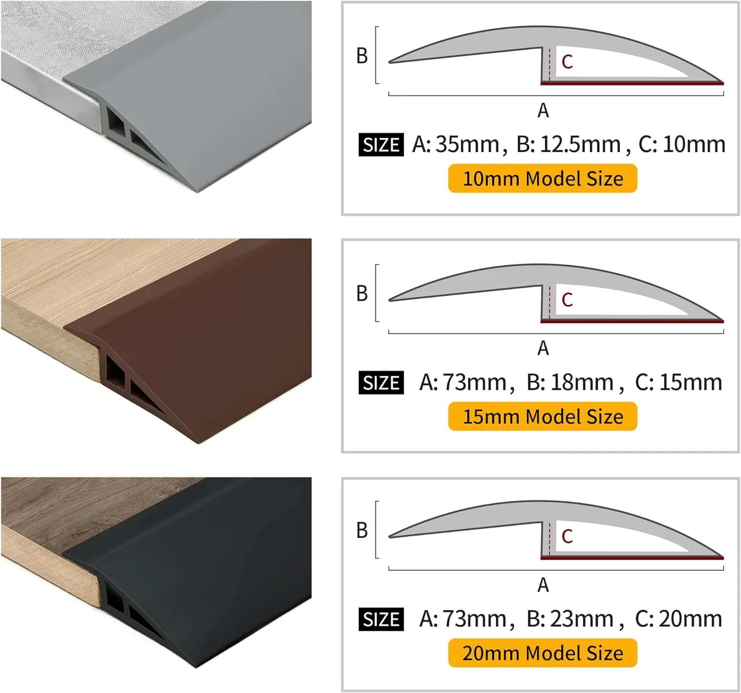 BNELL Carpet & Floor Edging Trim Strip,Self Adhesive-PVC Floor Transition Strip,Threshold Transitions Suitable for Threshold Height Less Than 20mm (6.56FT_Black)