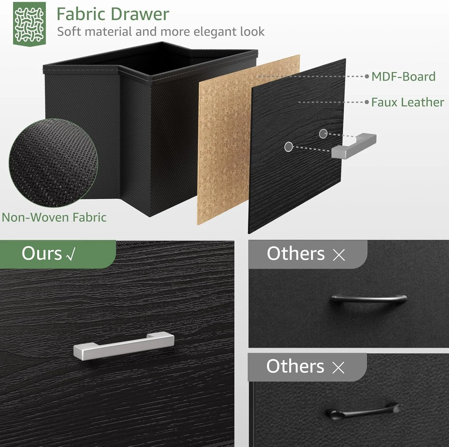 BOLUO Wide Black Dresser for Bedroom 6 Drawer, Dresser TV Stand for 60" TV Dressers & Chests of Drawers Fabric for Closet Modern