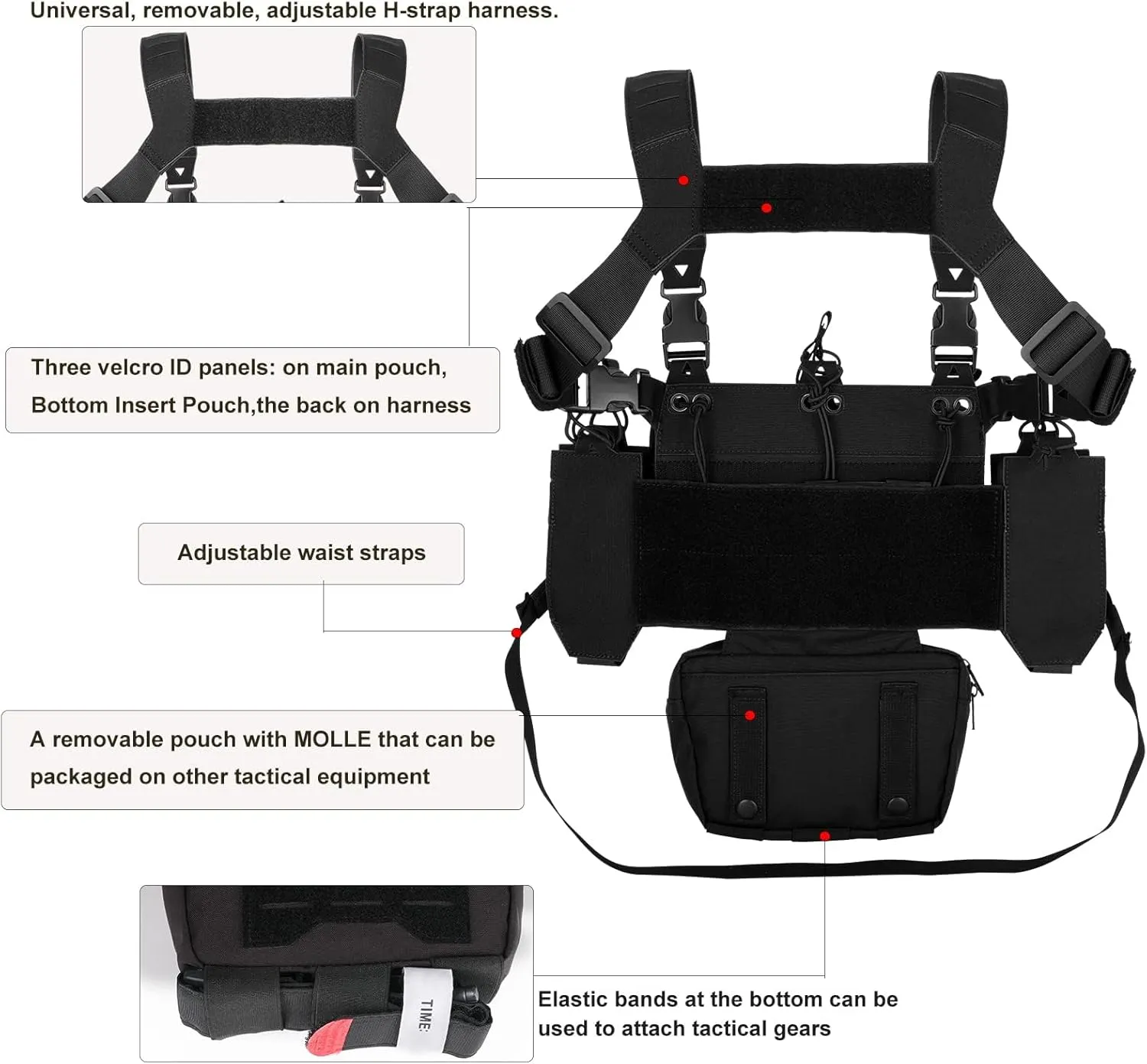 BOMTURN Chest Rig Tactical Chest Rig 1000D Molle Micro Chest Rigs Adjustable Detachable Modular Vest with Mag Pouch