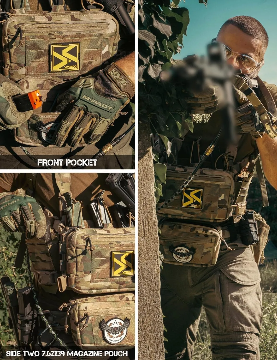 BOMTURN Chest Rig Tactical Chest Rig 1000D Molle Micro Chest Rigs Adjustable Detachable Modular Vest with Mag Pouch