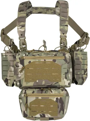BOMTURN Chest Rig Tactical Chest Rig 1000D Molle Micro Chest Rigs Adjustable Detachable Modular Vest with Mag Pouch
