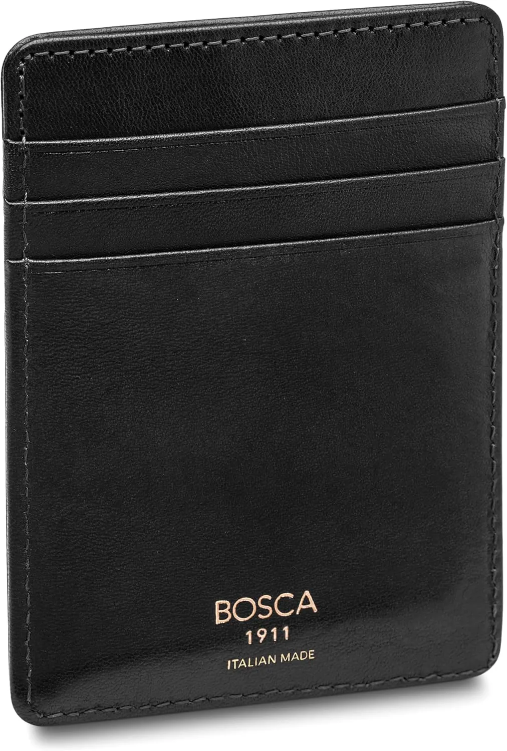 Bosca Italian Leather Men's Wallet with Money Clip - Hand-Stained Old Leather Italia Front Pocket Wallet For Men, Magnetic Clip, Gift-Ready Packaging, Black