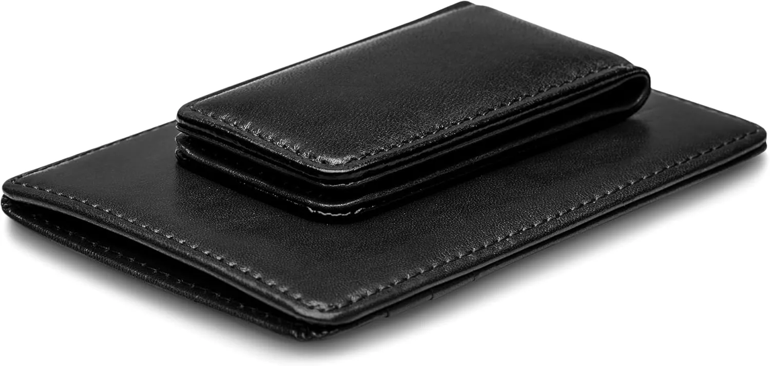Bosca Italian Leather Men's Wallet with Money Clip - Hand-Stained Old Leather Italia Front Pocket Wallet For Men, Magnetic Clip, Gift-Ready Packaging, Black