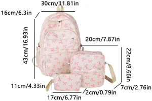 Bow Backpack 3Pcs Set Coquette Nylon Backpack Cute College Laptop Rucksack for Women Fashion Travel Daypack