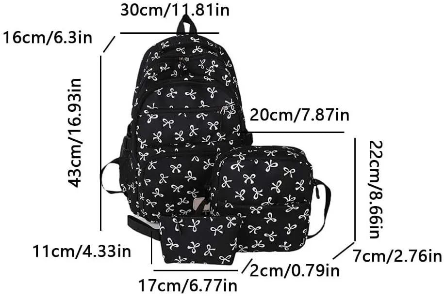 Bow Backpack 3Pcs Set Coquette Nylon Backpack Cute College Laptop Rucksack for Women Fashion Travel Daypack