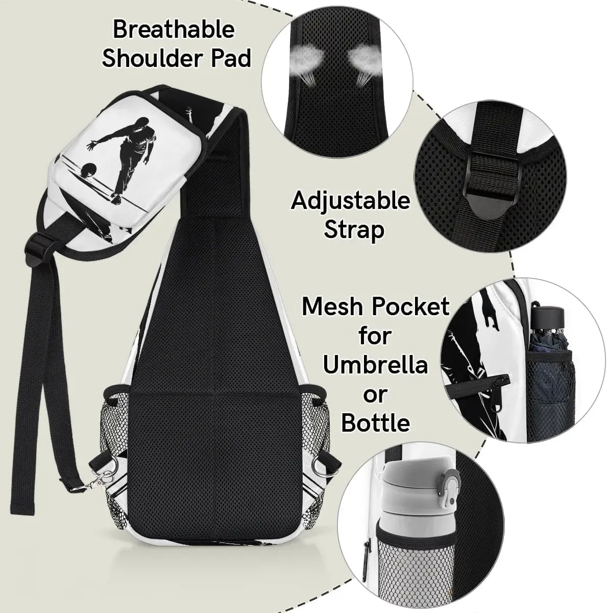 Bowling Ball Sling Bag for Women Men, Ball Player Waterproof Crossbody Sling Backpack Sports Travel Outdoor Chest Bag