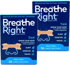 Breathe Right Nasal Strips, Large,tan, 30-count Boxes (Pack of 2)