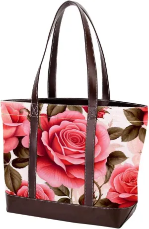 Bright Red Roses-947 Fashion Washed Durable Leather Purse Bag for Women Top Handle Ladies Shoulder Bags with Pockets Zipper