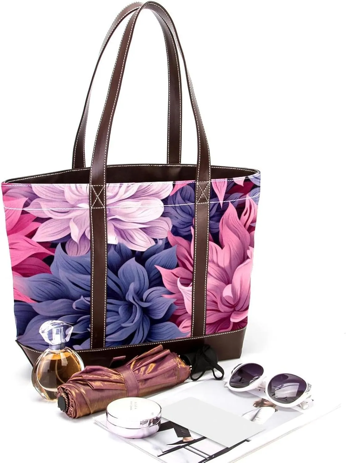 Bright Red Roses-947 Fashion Washed Durable Leather Purse Bag for Women Top Handle Ladies Shoulder Bags with Pockets Zipper