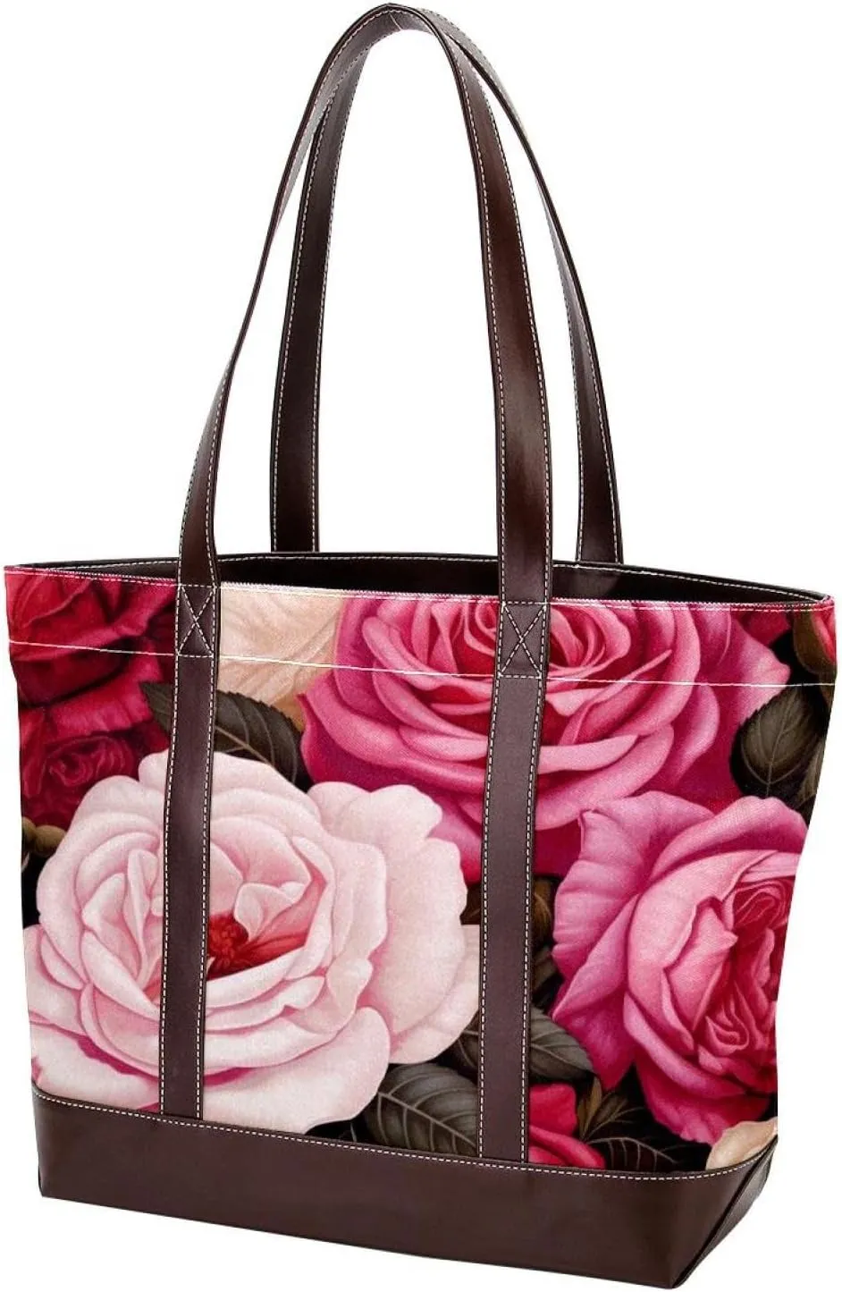 Bright Red Roses-947 Fashion Washed Durable Leather Purse Bag for Women Top Handle Ladies Shoulder Bags with Pockets Zipper