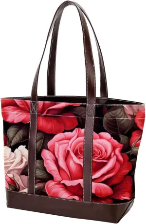 Bright Red Roses-947 Fashion Washed Durable Leather Purse Bag for Women Top Handle Ladies Shoulder Bags with Pockets Zipper