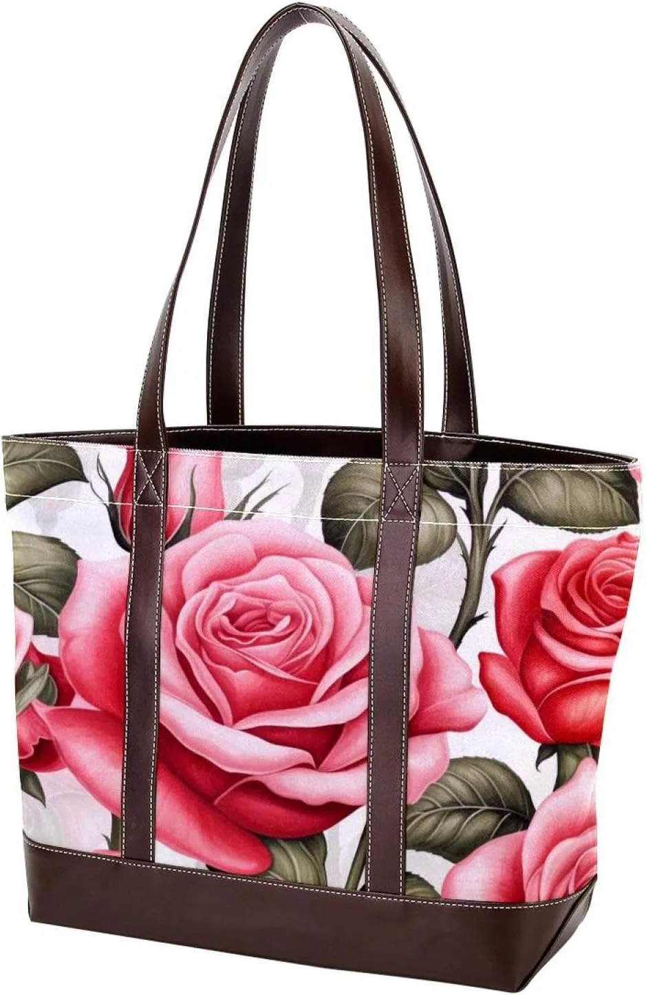 Bright Red Roses-947 Fashion Washed Durable Leather Purse Bag for Women Top Handle Ladies Shoulder Bags with Pockets Zipper