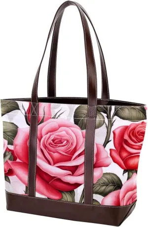 Bright Red Roses-947 Fashion Washed Durable Leather Purse Bag for Women Top Handle Ladies Shoulder Bags with Pockets Zipper