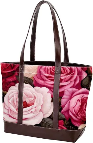 Bright Red Roses-947 Fashion Washed Durable Leather Purse Bag for Women Top Handle Ladies Shoulder Bags with Pockets Zipper