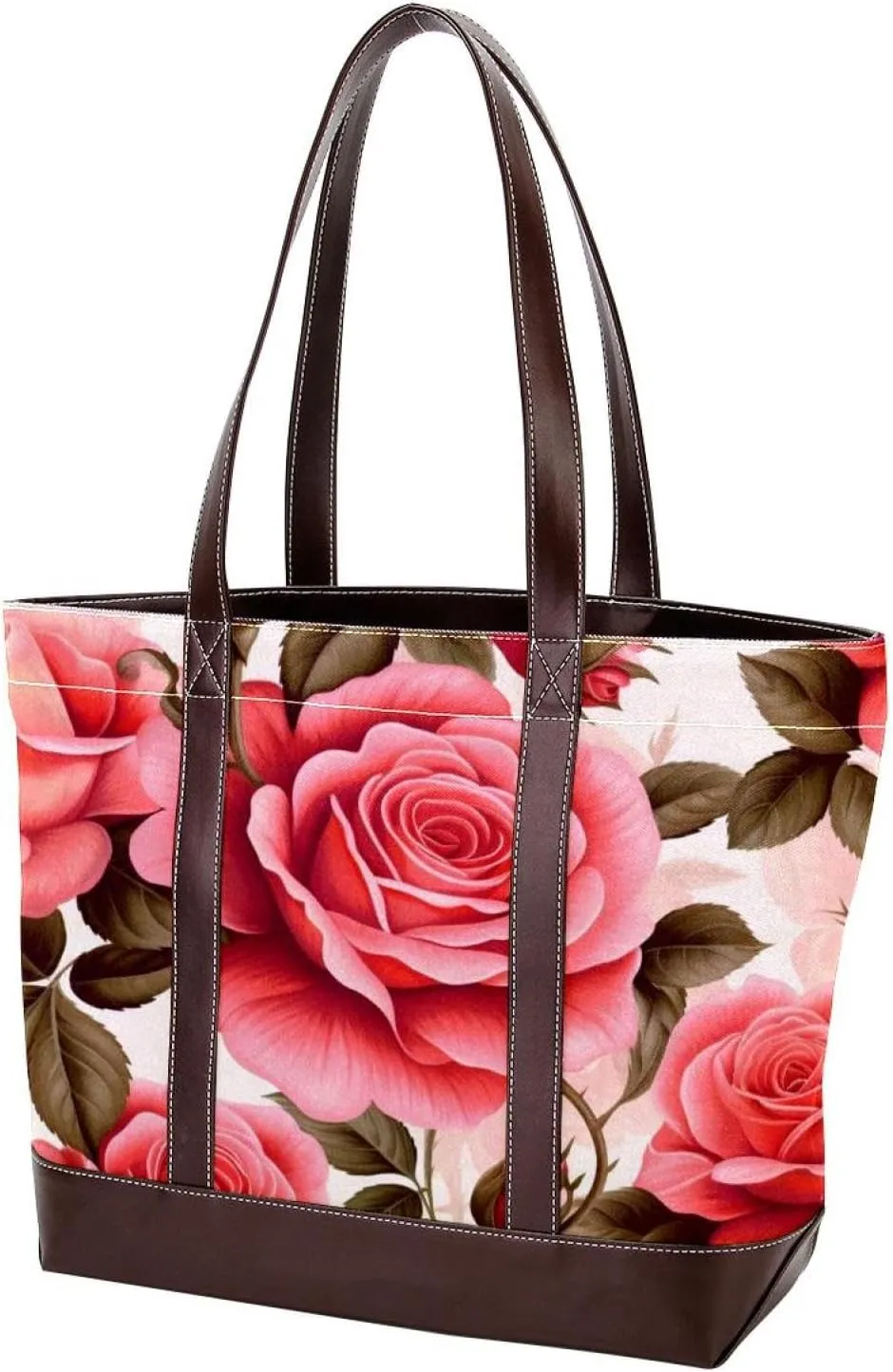 Bright Red Roses-947 Fashion Washed Durable Leather Purse Bag for Women Top Handle Ladies Shoulder Bags with Pockets Zipper