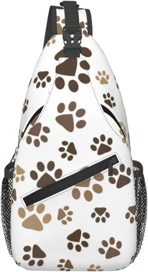 Brown Dog Paw Print Crossbody Bags Cross Men Chest Bag Adjustable Sling Backpack Shoulder Bag For Women Cycling Travel Sport Hiking