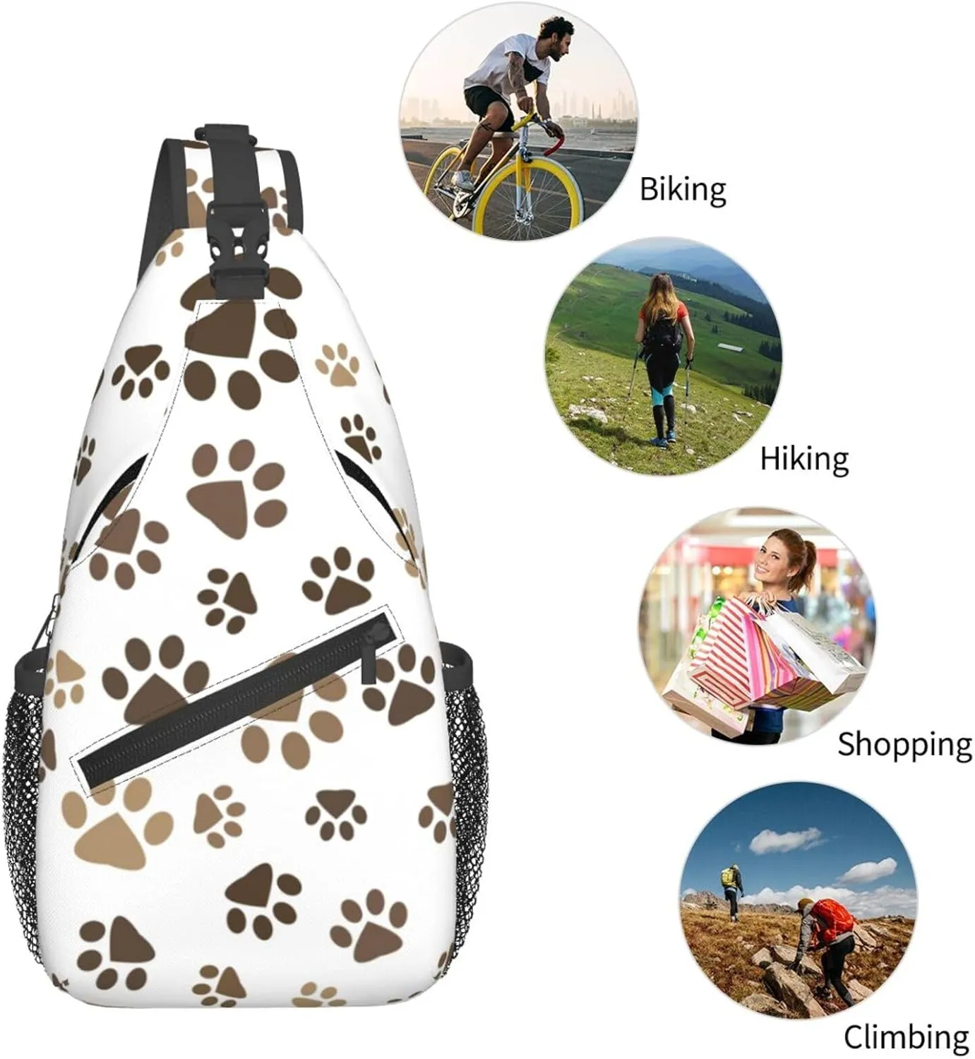 Brown Dog Paw Print Crossbody Bags Cross Men Chest Bag Adjustable Sling Backpack Shoulder Bag For Women Cycling Travel Sport Hiking