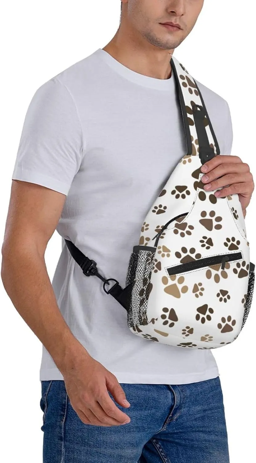 Brown Dog Paw Print Crossbody Bags Cross Men Chest Bag Adjustable Sling Backpack Shoulder Bag For Women Cycling Travel Sport Hiking