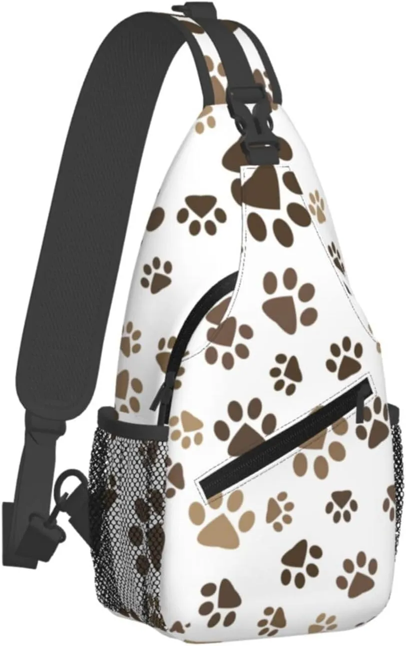 Brown Dog Paw Print Crossbody Bags Cross Men Chest Bag Adjustable Sling Backpack Shoulder Bag For Women Cycling Travel Sport Hiking