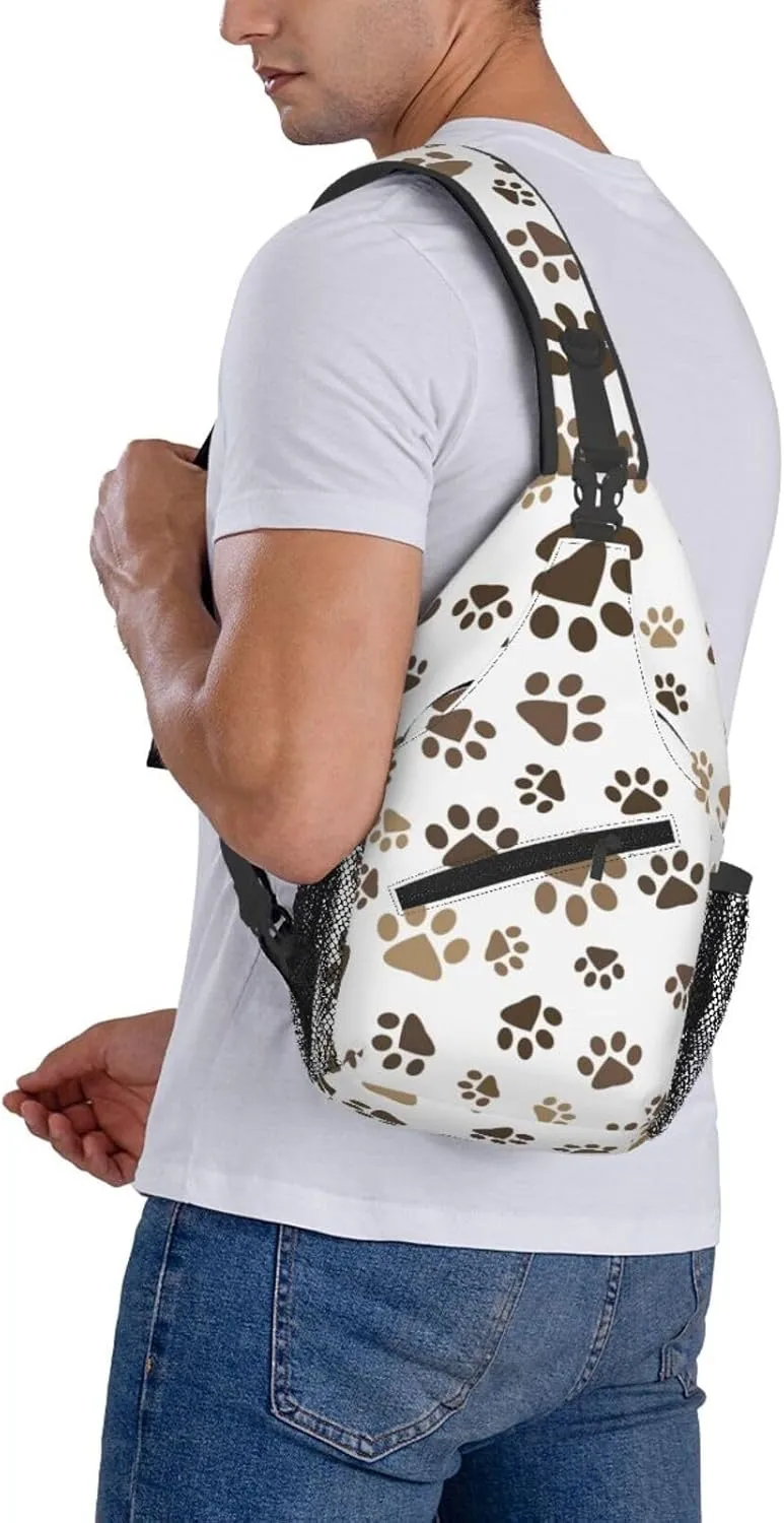 Brown Dog Paw Print Crossbody Bags Cross Men Chest Bag Adjustable Sling Backpack Shoulder Bag For Women Cycling Travel Sport Hiking