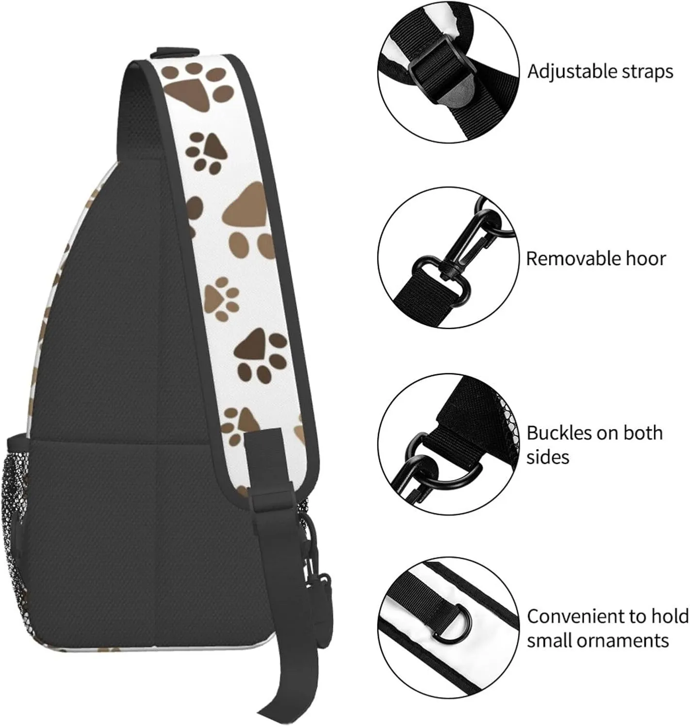 Brown Dog Paw Print Crossbody Bags Cross Men Chest Bag Adjustable Sling Backpack Shoulder Bag For Women Cycling Travel Sport Hiking