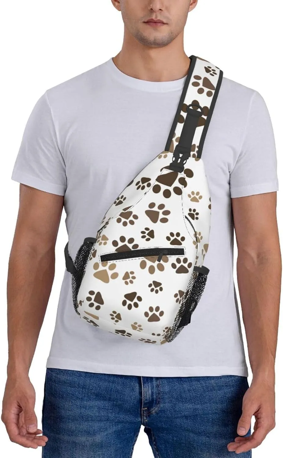 Brown Dog Paw Print Crossbody Bags Cross Men Chest Bag Adjustable Sling Backpack Shoulder Bag For Women Cycling Travel Sport Hiking