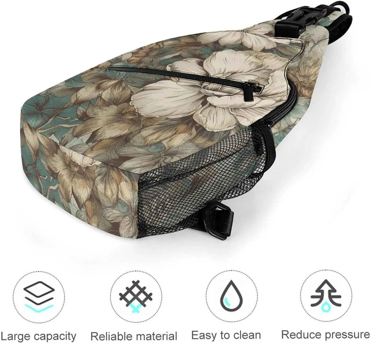 Brown Floral Pictures Sling Backpack Crossbody Sling Bag Chest Bag Daypack Fanny Pack Cross Body Bag for Outdoors