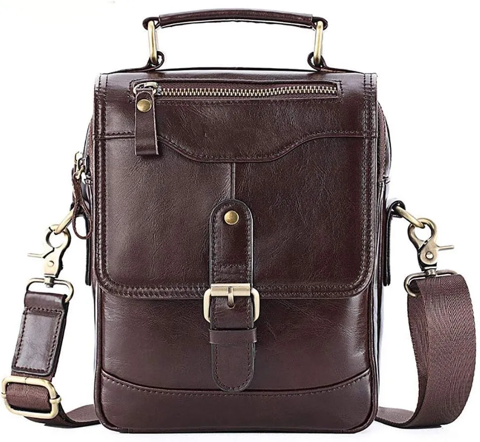 Business Briefcase, Leather Anti-Theft Multi-Function Shoulder Shoulder Chest Bag Multi-Pocket Large-Capacity Fashion Casual Handbag