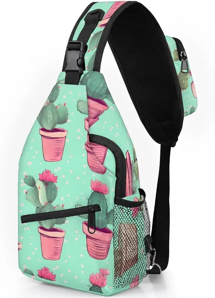 Cactus Sling Bag for Women Men, Waterproof Crossbody Sling Backpack Sports Travel Outdoor Chest Bag