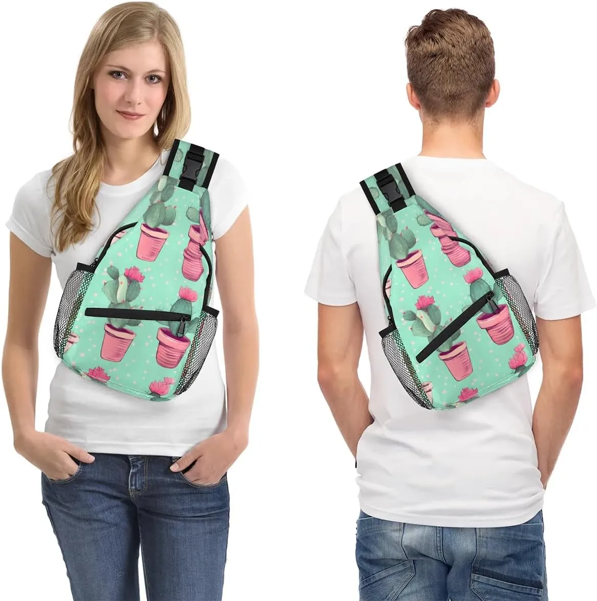 Cactus Sling Bag for Women Men, Waterproof Crossbody Sling Backpack Sports Travel Outdoor Chest Bag