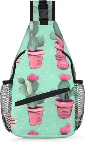 Cactus Sling Bag for Women Men, Waterproof Crossbody Sling Backpack Sports Travel Outdoor Chest Bag